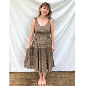 Sundance Boho Mixed print tiered midi Dress